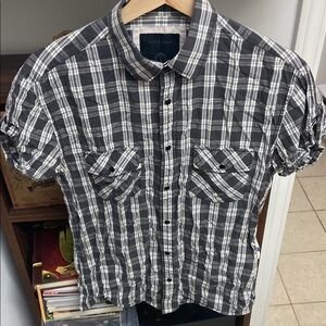 Jack & Jones Men's Black and White Plaid Button Down Shirt